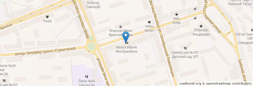 Mapa de ubicacion de МосУралБанк en Russland, Föderationskreis Ural, Oblast Swerdlowsk, Горнозаводской Управленческий Округ, Городской Округ Нижний Тагил.