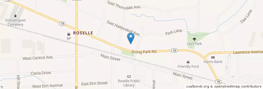 Mapa de ubicacion de Harris Bank en 미국, 일리노이, Dupage County, Roselle.