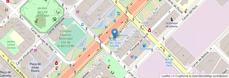 Mapa de ubicacion de 134 - Gran Via 990 en Spain, Catalonia, Barcelona, Barcelonès, Barcelona.