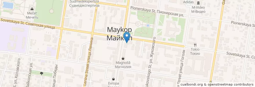 Mapa de ubicacion de Maykop Post Office en Russia, South Federal District, Krasnodar Krai, Republic Of Adygea, Городской Округ Майкоп.