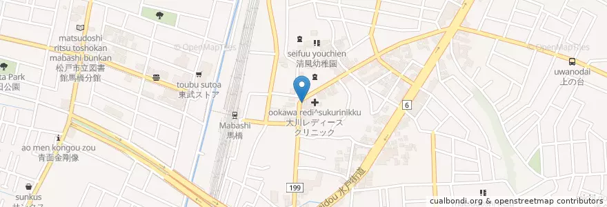 Mapa de ubicacion de 馬橋郵便局 en Japon, Préfecture De Chiba, 松戸市.