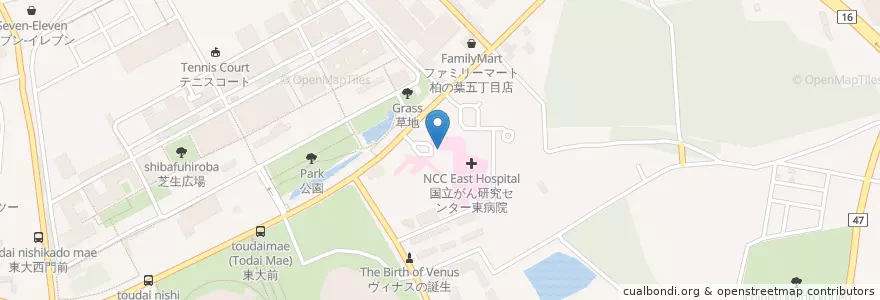 Mapa de ubicacion de 国立がん研究センター en 日本, 千葉県, 柏市.