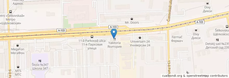 Mapa de ubicacion de Якитория en روسيا, Центральный Федеральный Округ, Москва, Восточный Административный Округ, Район Северное Измайлово.
