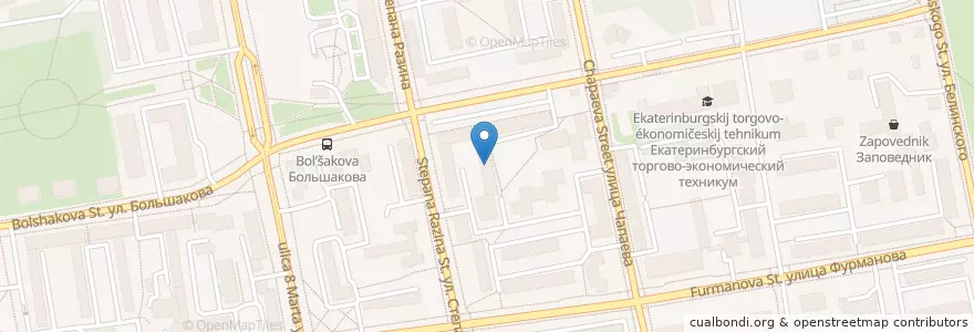 Mapa de ubicacion de Общежитие УрГУ №4 en ロシア, ウラル連邦管区, スヴェルドロフスク州, エカテリンブルク管区.