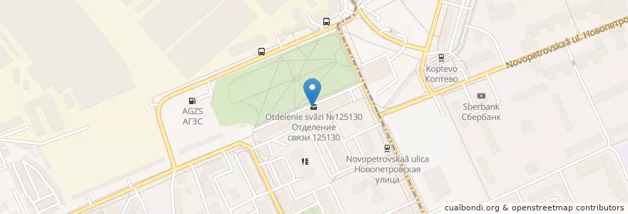 Mapa de ubicacion de Отделение связи №125130 en Rusia, Distrito Federal Central, Москва, Северный Административный Округ, Район Коптево.
