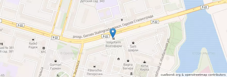 Mapa de ubicacion de Волгофарм en Russie, District Fédéral Du Sud, Oblast De Volgograd, Городской Округ Волгоград.