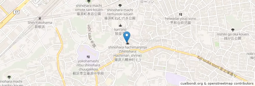 Mapa de ubicacion de 篠原八幡神社 (Shinohara Hachiman_shrine) en Japón, Prefectura De Kanagawa, Yokohama, Kohoku.