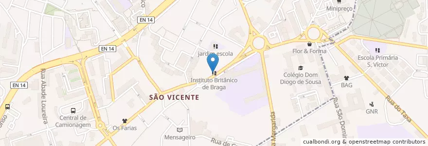 Mapa de ubicacion de Instituto Britânico de Braga en Portugal, Norte, Braga, Cávado, Braga, São Vicente.