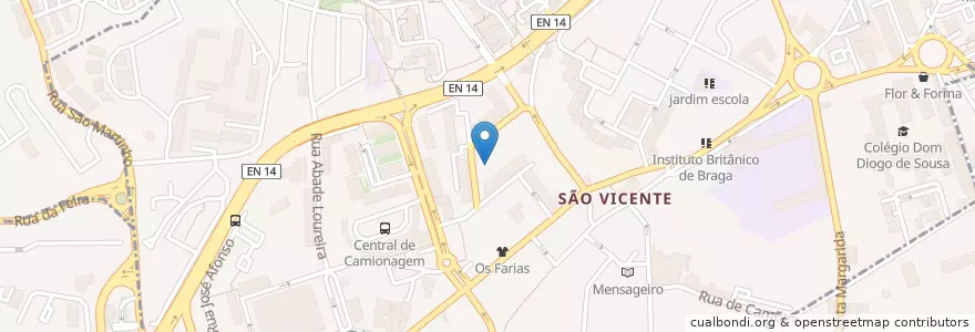 Mapa de ubicacion de Junta de Freguesia de São Vicente en البرتغال, المنطقة الشمالية (البرتغال), براغا, كافادو, براغا, São Vicente.
