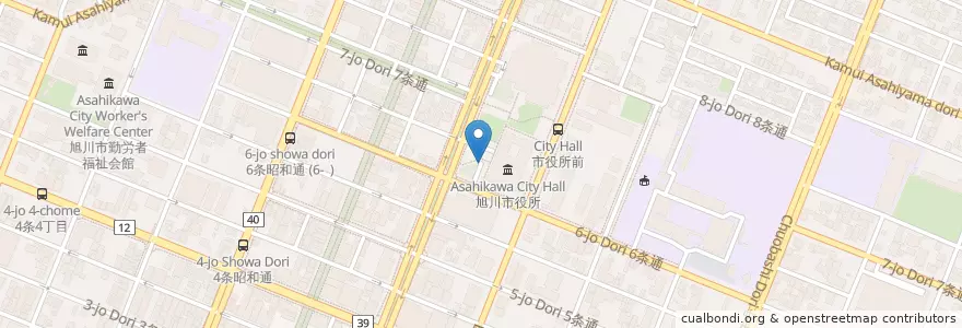 Mapa de ubicacion de 旭川市7条駐車場 en Япония, Хоккайдо, Округ Камикава, 旭川市.
