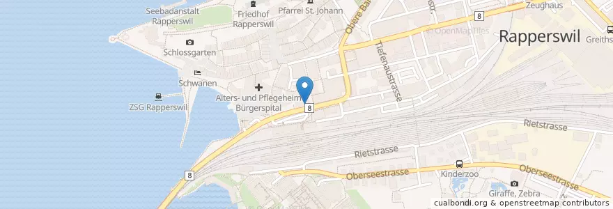 Mapa de ubicacion de St. Galler Kantonalbank en 瑞士, Sankt Gallen, Wahlkreis See-Gaster, Rapperswil-Jona.