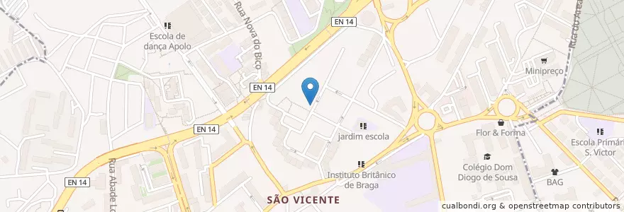Mapa de ubicacion de Escola de Capoeira en البرتغال, المنطقة الشمالية (البرتغال), براغا, كافادو, براغا, São Vicente.