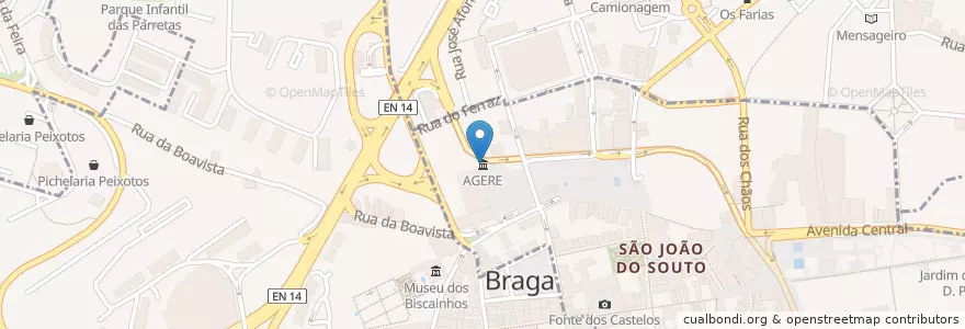 Mapa de ubicacion de AGERE en 포르투갈, 노르트 지방, Braga, Cávado, Braga.