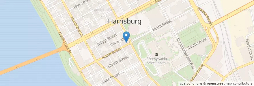 Mapa de ubicacion de Mangia Qui en United States, Pennsylvania, Dauphin County, Harrisburg.