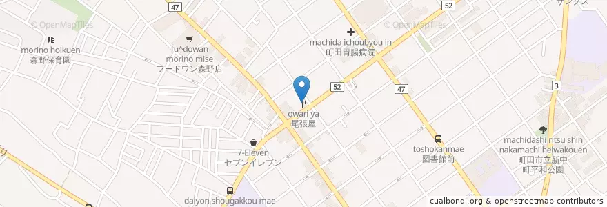 Mapa de ubicacion de 尾張屋 en Japão, Tóquio, 町田市.