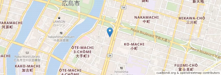 Mapa de ubicacion de クックハン en Japan, Präfektur Hiroshima, Hiroshima, 中区.
