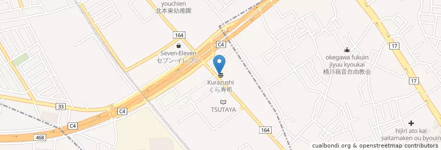 Mapa de ubicacion de くら寿司 en 日本, 埼玉県, 北本市.