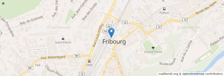 Mapa de ubicacion de Bancomat Raiffeisen en Suisse, Fribourg, District De La Sarine, Fribourg.