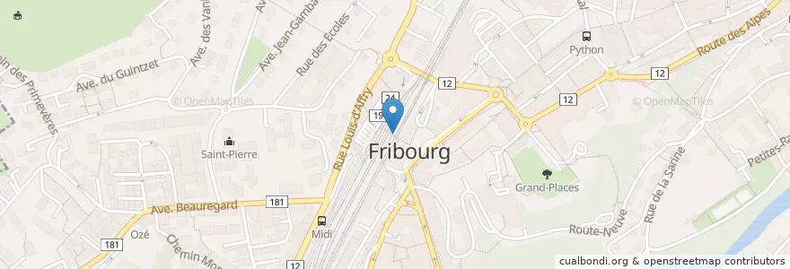 Mapa de ubicacion de Raiffeisen en Suisse, Fribourg, District De La Sarine, Fribourg.