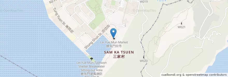 Mapa de ubicacion de 鯉魚門街市 Lei Yue Mun Market en Китай, Гуандун, Гонконг, Цзюлун, Новые Территории, 觀塘區 Kwun Tong District.