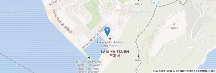 Mapa de ubicacion de 鯉魚門公共圖書館 Lei Yue Mun Public Library en الصين, غوانغدونغ, هونغ كونغ, كولون, الأقاليم الجديدة, 觀塘區 Kwun Tong District.
