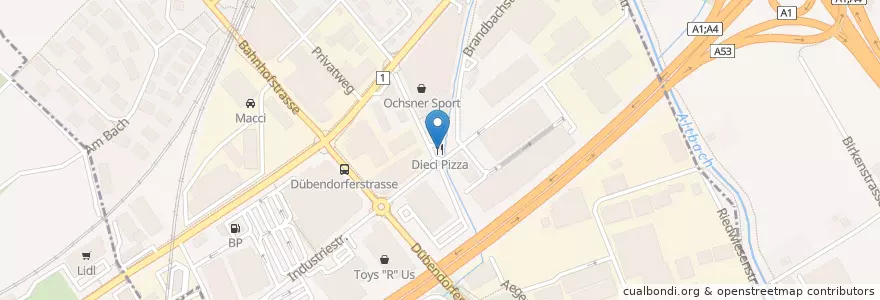 Mapa de ubicacion de Dieci Restaurant en Schweiz, Zürich, Bezirk Bülach.