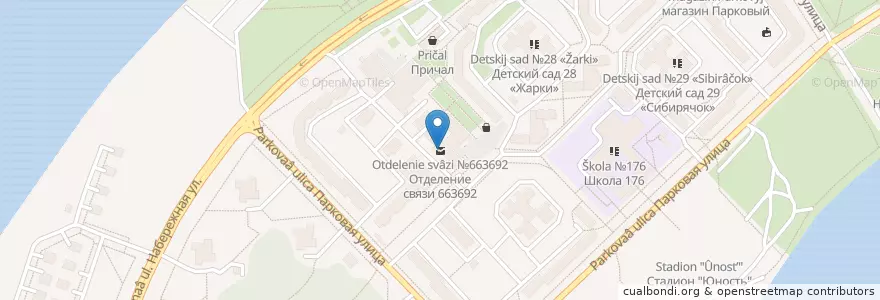 Mapa de ubicacion de Отделение связи №663692 en Russie, District Fédéral Sibérien, Kraï De Krasnoïarsk, Рыбинский Район, Зато Зеленогорск.