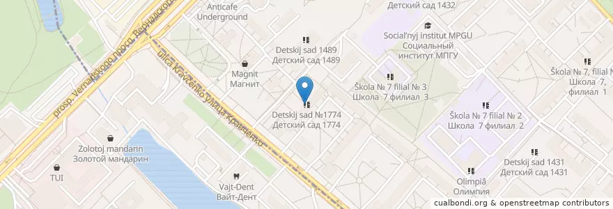Mapa de ubicacion de Детский сад №1774 en 러시아, Центральный Федеральный Округ, Москва, Ломоносовский Район.