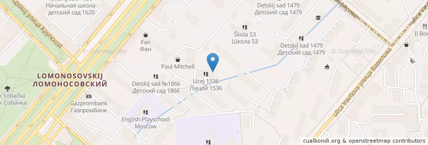 Mapa de ubicacion de Педбиблиотека ЮЗОУО en Rusland, Centraal Federaal District, Moskou, Юго-Западный Административный Округ, Ломоносовский Район.