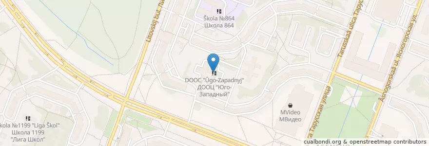 Mapa de ubicacion de ДООЦ "Юго-Западный" en Rusland, Centraal Federaal District, Moskou, Юго-Западный Административный Округ, Район Ясенево.