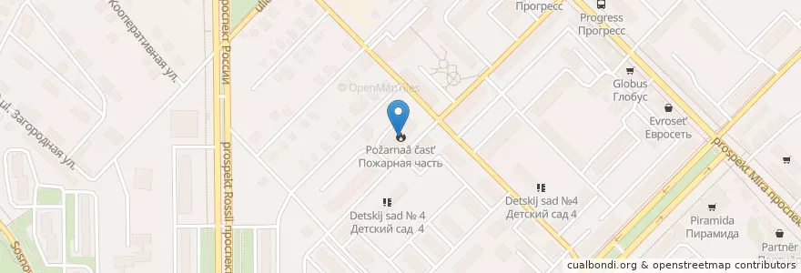 Mapa de ubicacion de Пожарная часть en Russland, Föderationskreis Wolga, Oblast Kirow, Городской Округ Кирово-Чепецк.