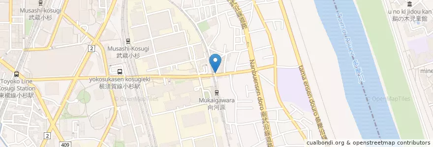 Mapa de ubicacion de むかいがわら en 일본, 가나가와현, 川崎市, 中原区.