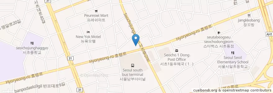 Mapa de ubicacion de 롯데리아 en Coreia Do Sul, Seul, 서초구, 서초1동, 서초3동, 서초동.