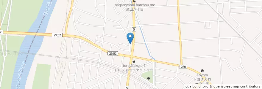 Mapa de ubicacion de 麺場 田所商店 en Japon, Préfecture De Saitama, 流山市, 三郷市.