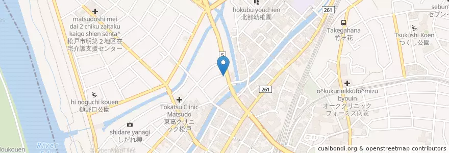 Mapa de ubicacion de 水神宮 en 日本, 千葉県, 松戸市.