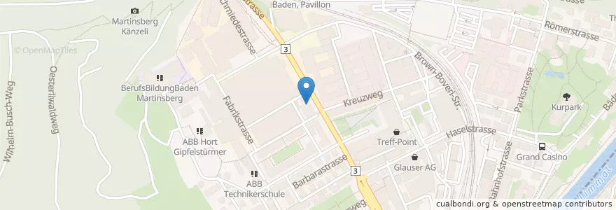 Mapa de ubicacion de Arunie Thaï Restaurant en Schweiz/Suisse/Svizzera/Svizra, Aargau, Bezirk Baden, Baden.