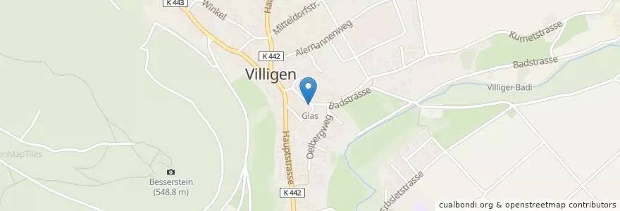 Mapa de ubicacion de Glas en Suisse, Argovie, Bezirk Brugg, Villigen.