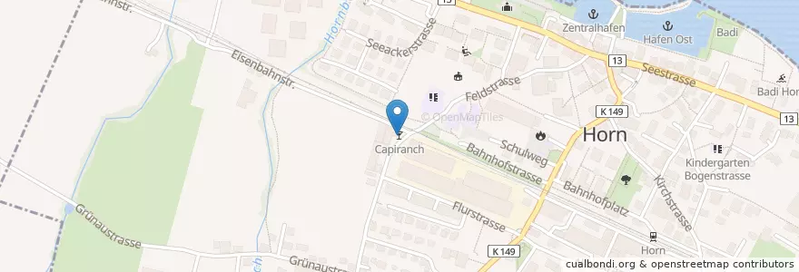 Mapa de ubicacion de Capiranch en Suiza, Turgovia, San Galo, Wahlkreis Rorschach, Bezirk Arbon, Horn.