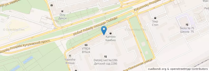 Mapa de ubicacion de Почта России 121293 en Russland, Föderationskreis Zentralrussland, Moskau, Westlicher Verwaltungsbezirk, Район Дорогомилово.