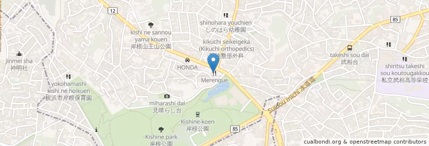 Mapa de ubicacion de Merengue en 일본, 가나가와현, 요코하마시, 港北区.