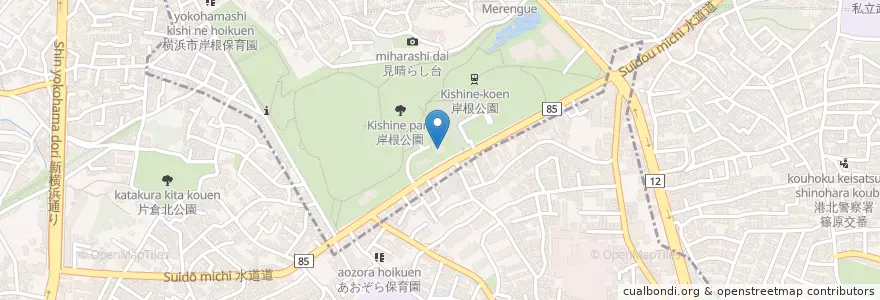 Mapa de ubicacion de 岸根公園管理事務所 en 日本, 神奈川県, 横浜市, 港北区.