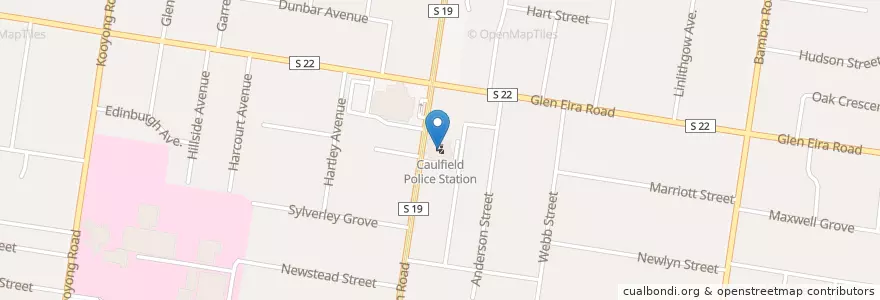 Mapa de ubicacion de Caulfield Police Station en Avustralya, Victoria, City Of Glen Eira.