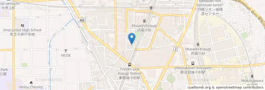 Mapa de ubicacion de コバン en Japan, 神奈川県, 川崎市, 中原区.