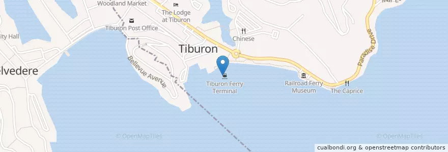 Mapa de ubicacion de Tiburon Ferry Terminal en Vereinigte Staaten Von Amerika, Kalifornien, Marin County, Tiburon.