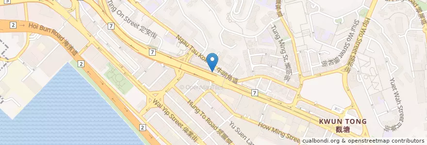 Mapa de ubicacion de 觀塘 (雅麗道) Kwun Tong (Elegance Road) en Китай, Гуандун, Гонконг, Цзюлун, Новые Территории, 觀塘區 Kwun Tong District.