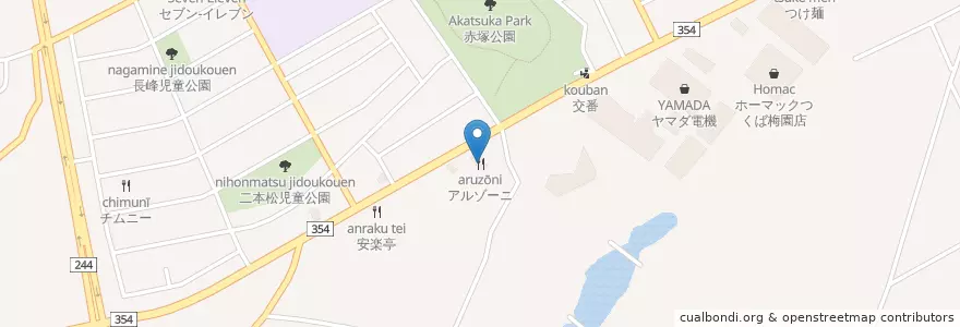 Mapa de ubicacion de アルゾーニ en Jepun, 茨城県, つくば市.
