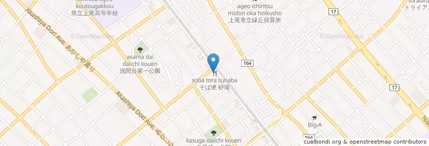 Mapa de ubicacion de そば虎 砂場 en Japan, Präfektur Saitama, 上尾市.