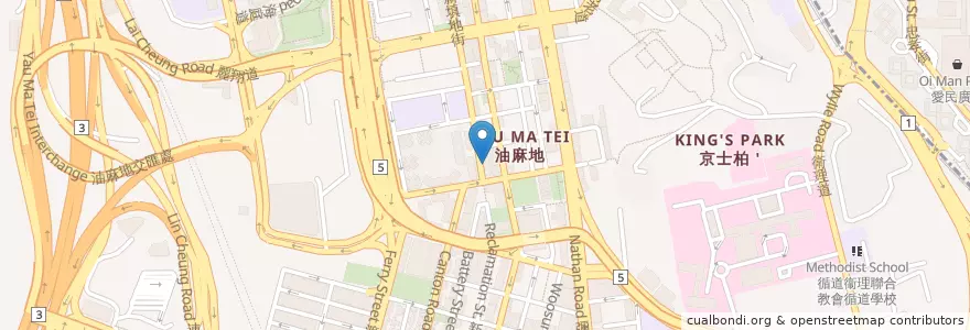 Mapa de ubicacion de Wah Hong Restaurant en China, Guangdong, Hong Kong, Kowloon, New Territories, Yau Tsim Mong District.
