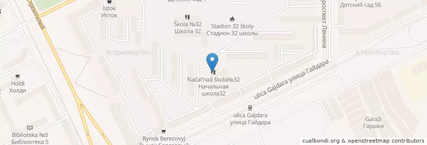 Mapa de ubicacion de Начальная школа№32 en ロシア, シベリア連邦管区, ケメロヴォ州, プロコピエフスキー地区, プロコピエフスキー管区.