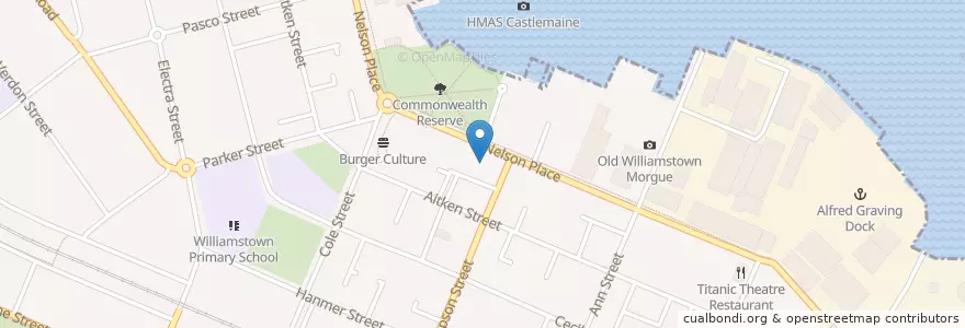 Mapa de ubicacion de Williamstown Mussels en Austrália, Victoria, City Of Hobsons Bay.